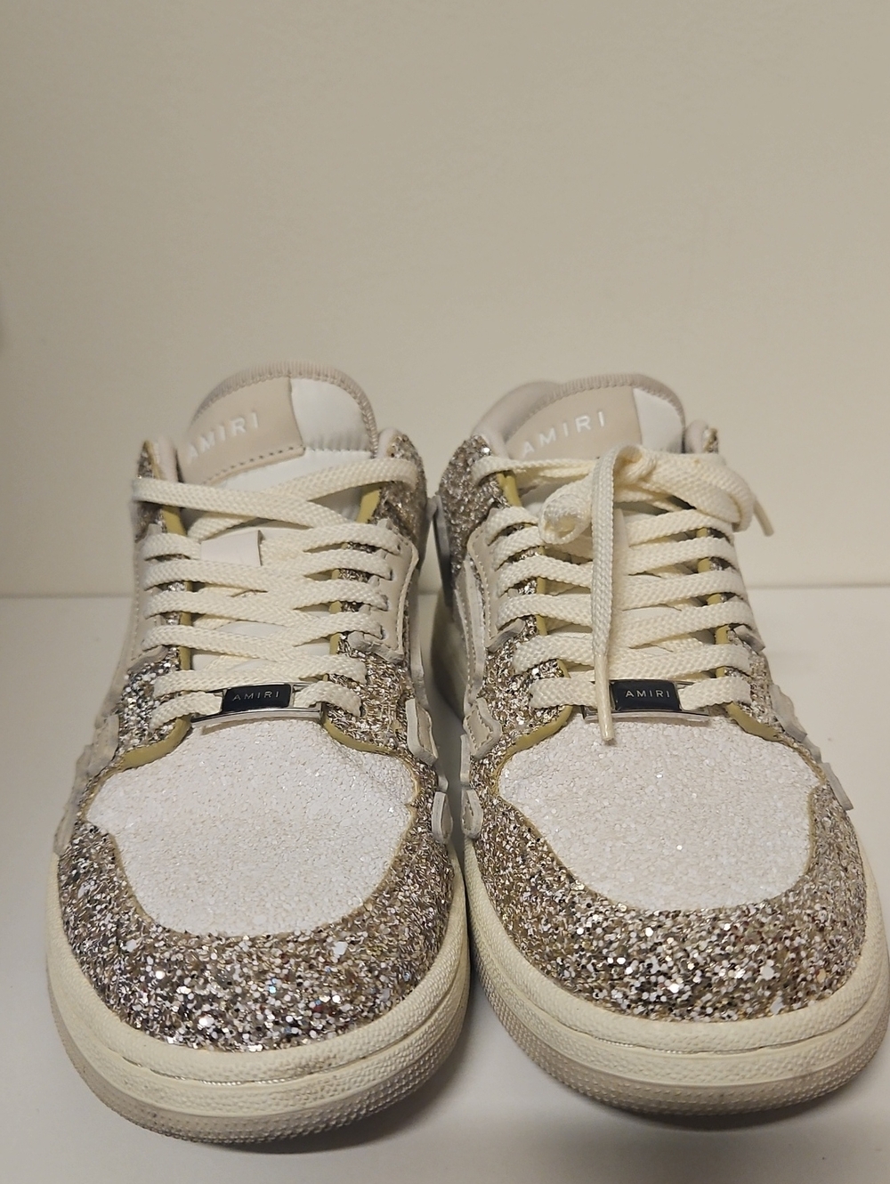 AMIRI Women's White Sneakers with Gold Glitter Accents